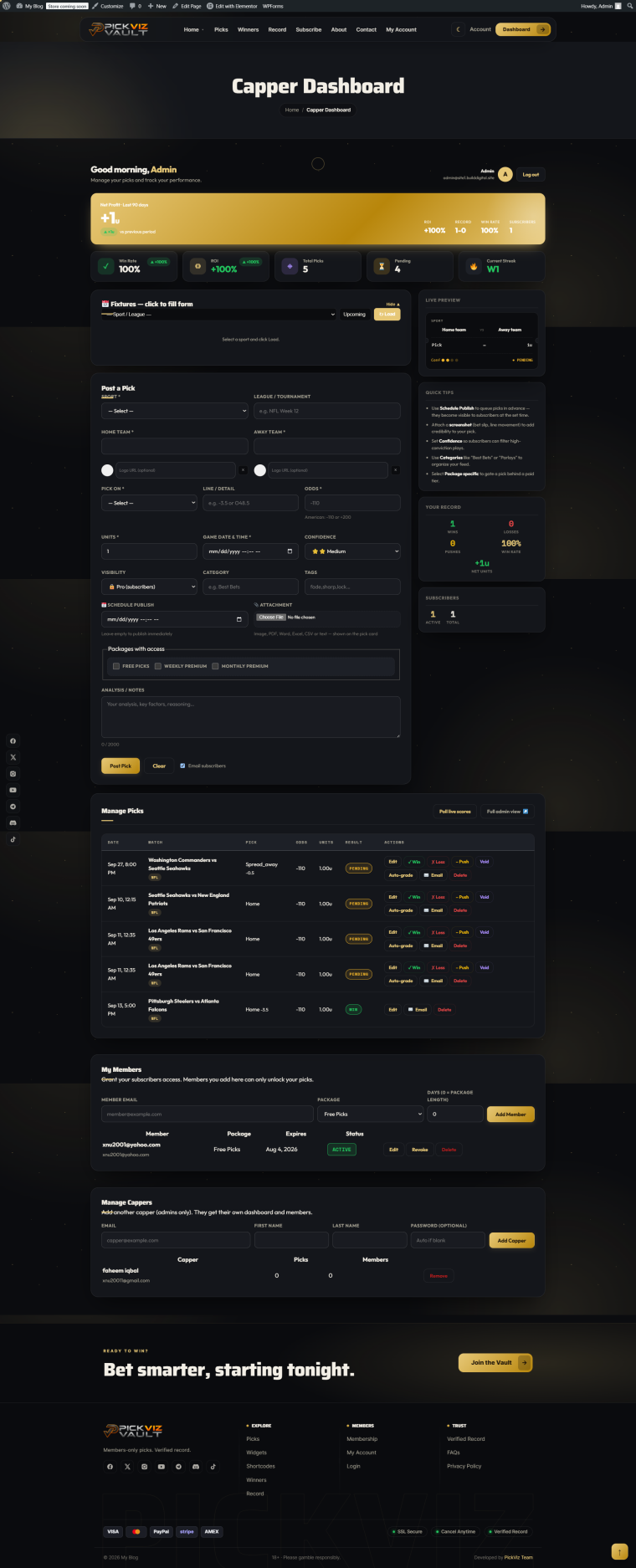 Front-end capper dashboard with live preview