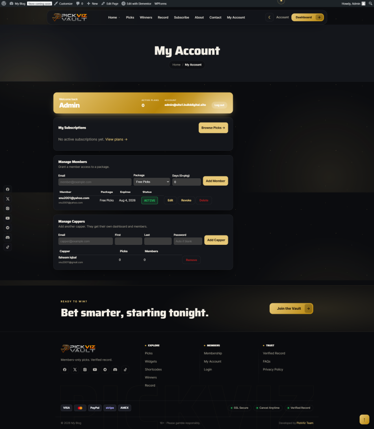Member self-service account page