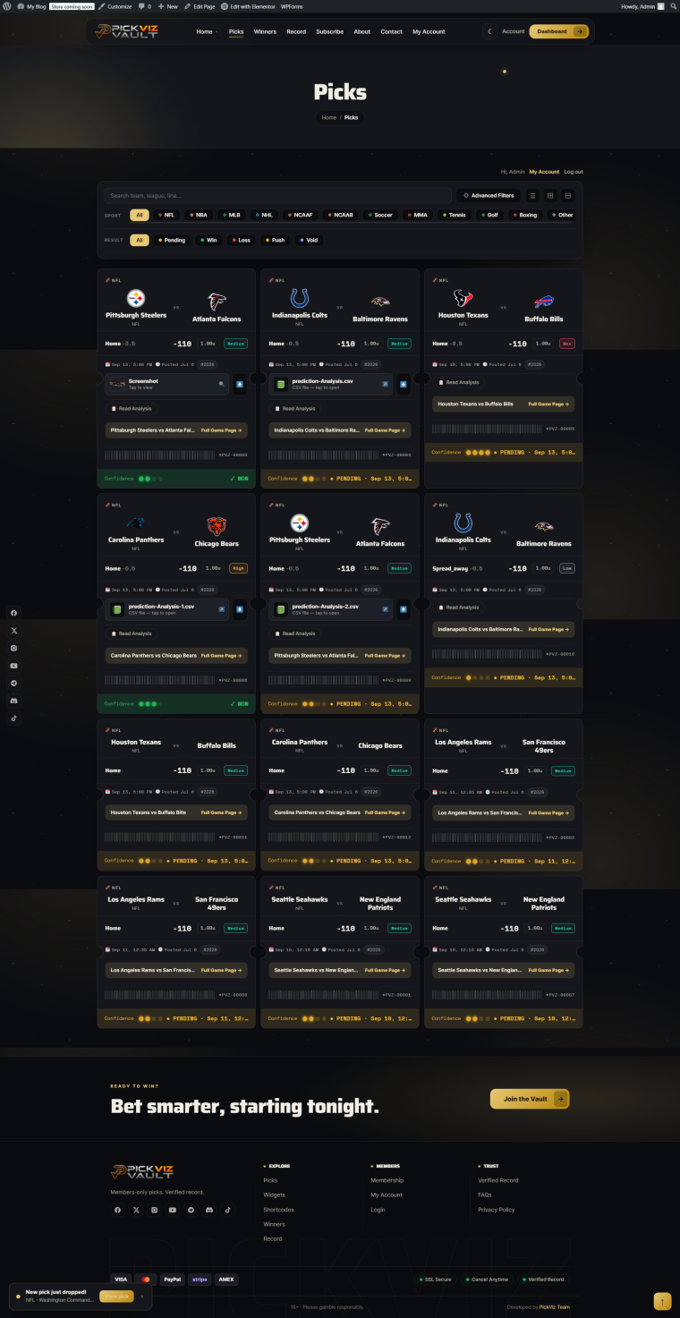 Front-end picks page with paywall