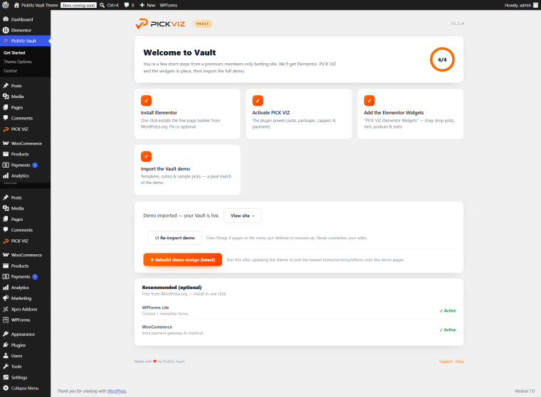 Vault theme setup wizard