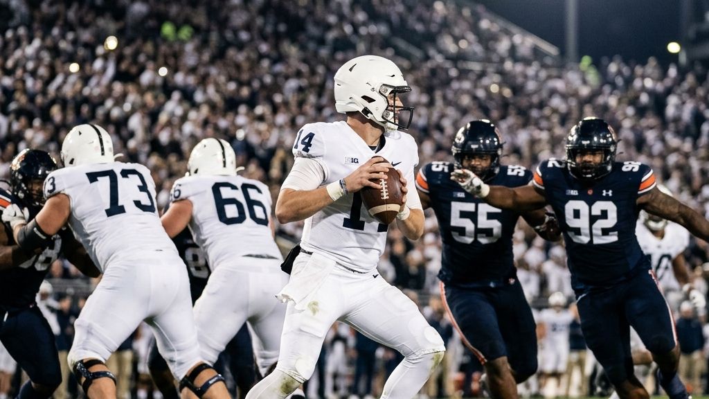 An anonymous professional football quarterback preparing to throw a pass under stadium lights, demonstrating the focus on passing EPA football stats