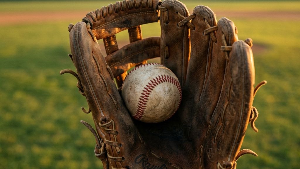 A close-up view of a baseball glove catching a baseball, illustrating the defensive plays that FIP strips away