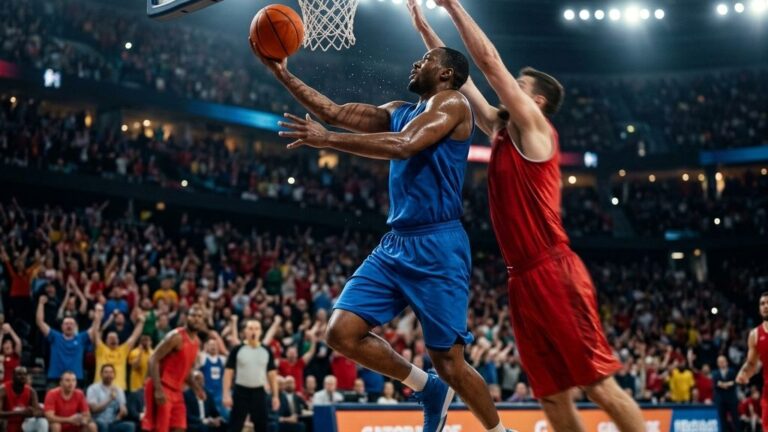 An anonymous professional basketball player driving dynamically to the hoop, demonstrating the focus on Usage Rate basketball stats